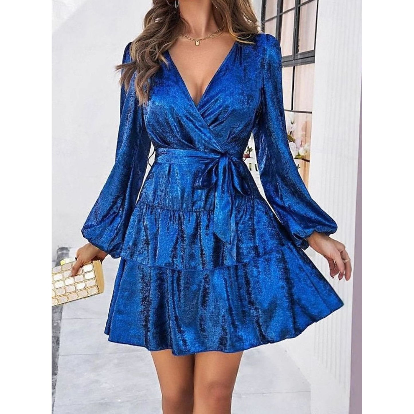 Tied Surplice Long Sleeve Dress