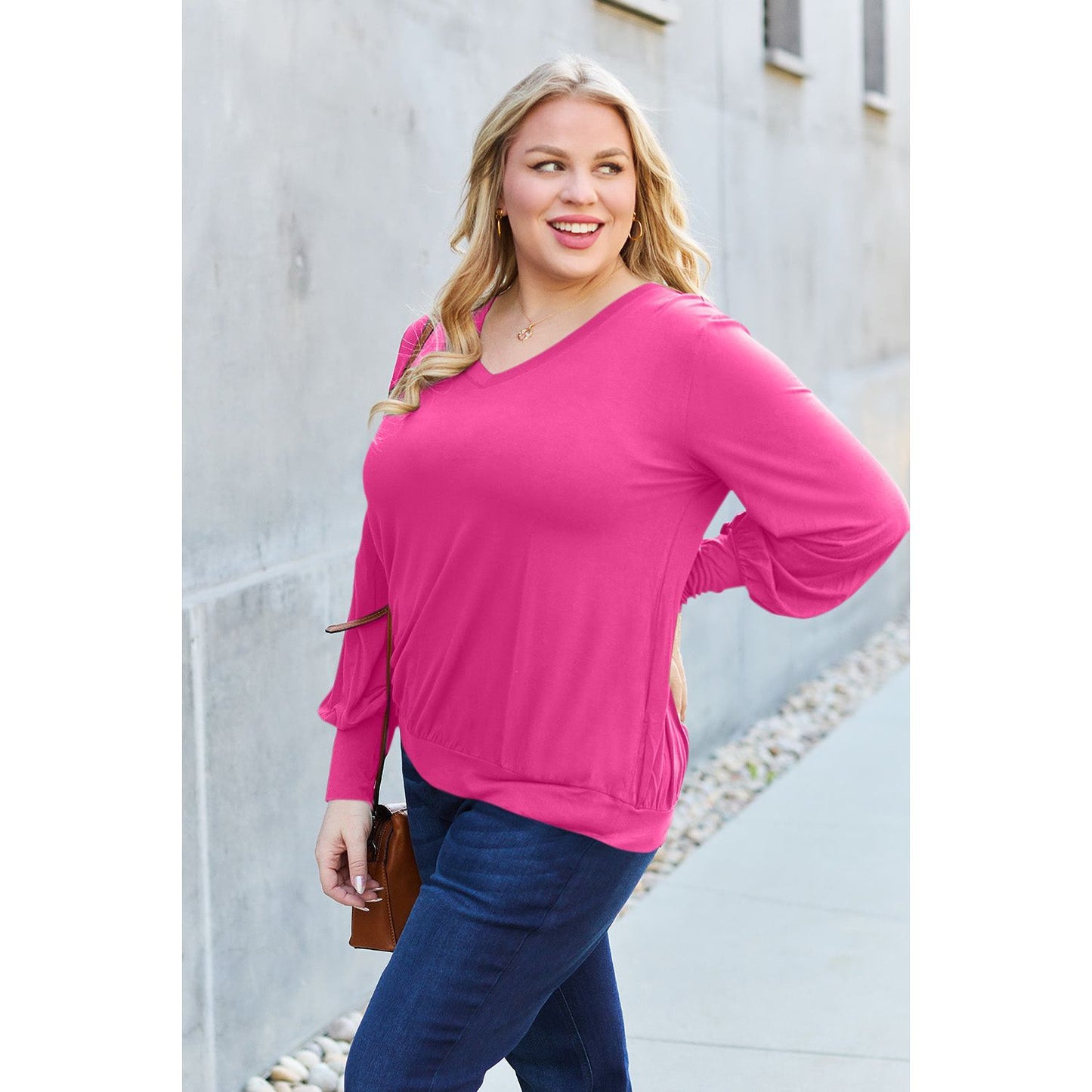 Basic Bae Full Size V-Neck Lantern Sleeve Top