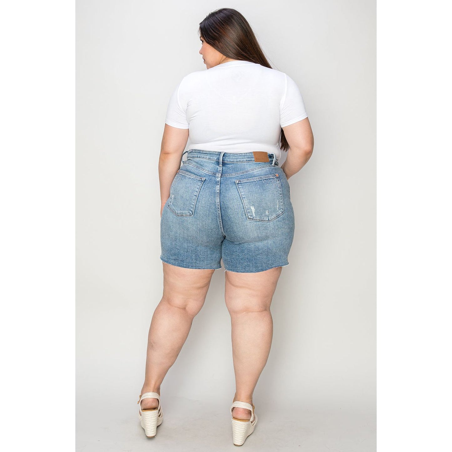 Judy Blue Full Size High Waist Raw Hem Denim Shorts