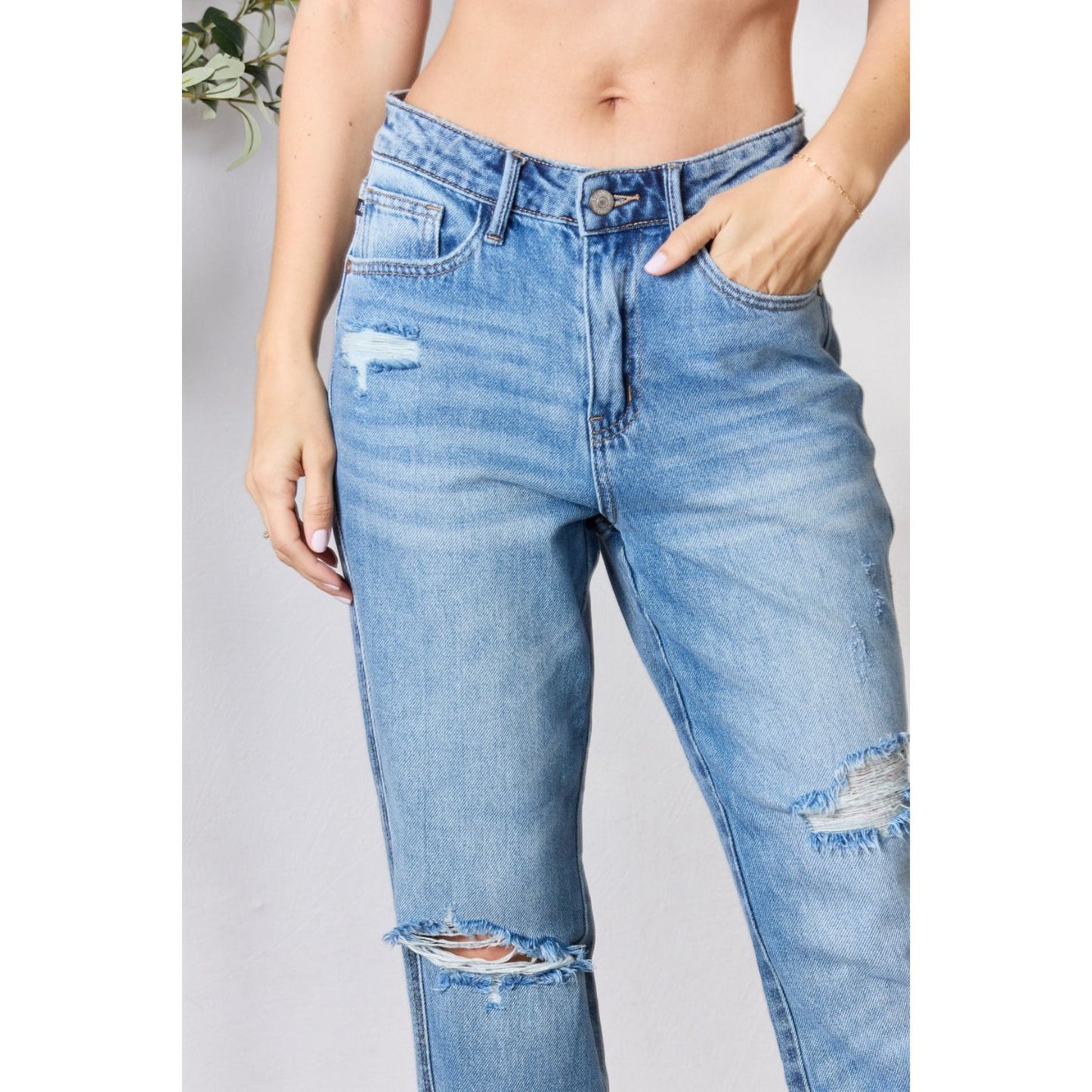 Judy Blue Full Size Distressed Raw Hem Straight Jeans