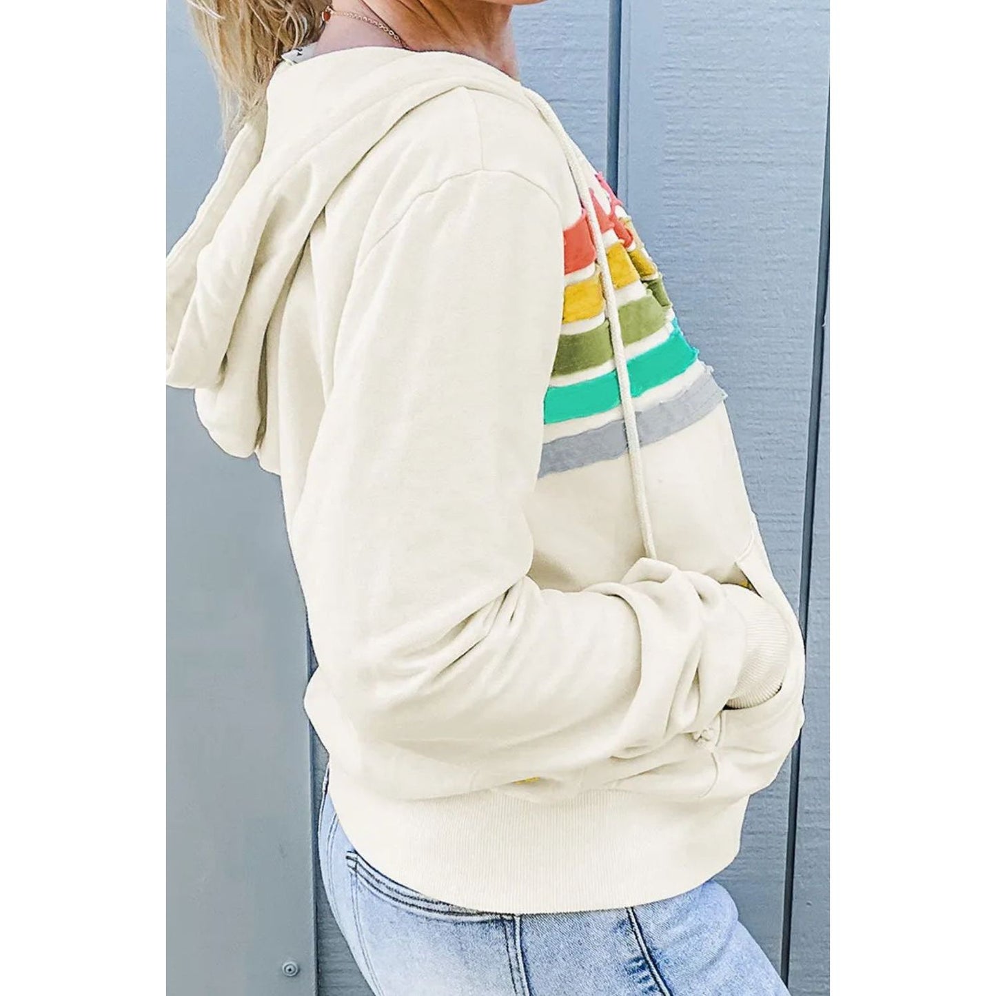 Drawstring Contrast Zip Up Long Sleeve Hoodie