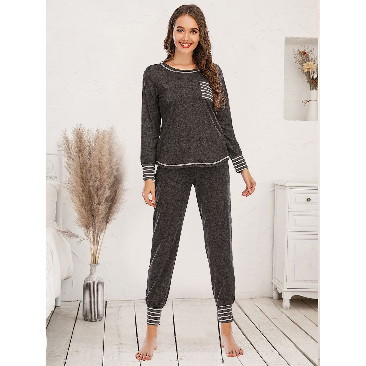 Round Neck Top and Pants Lounge Set