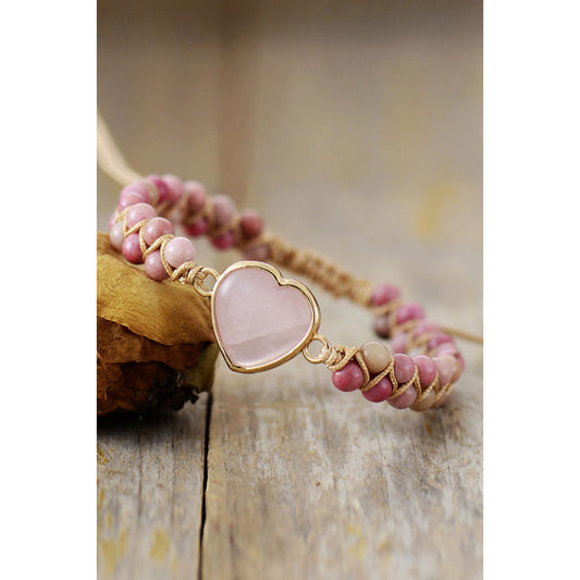 Rose Quartz Heart Beaded Bracelet