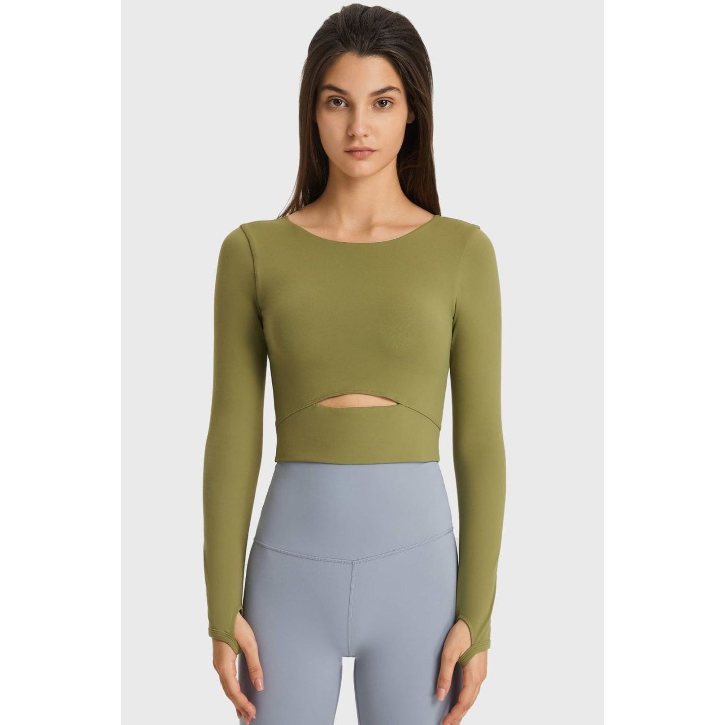 Cutout Long Sleeve Cropped Sports Top