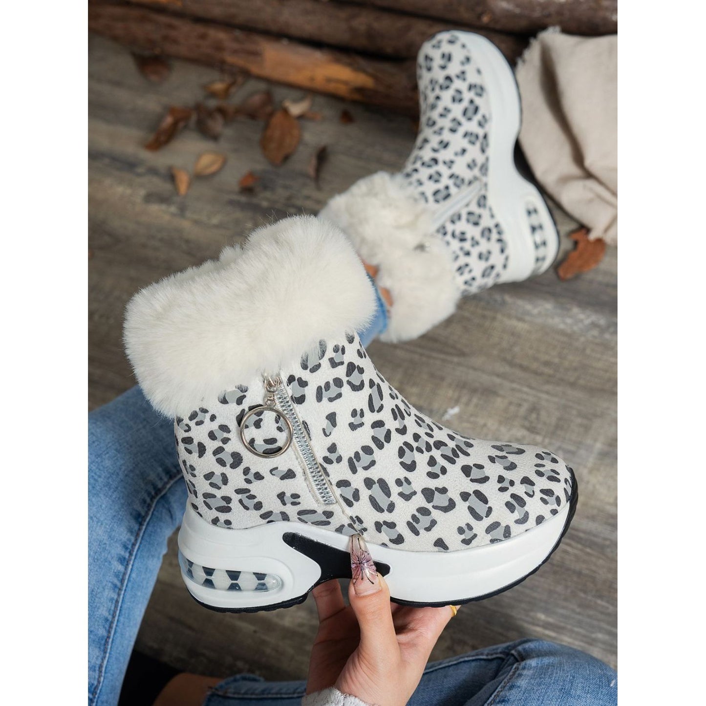 Side Zipper Leopard Platform Boots