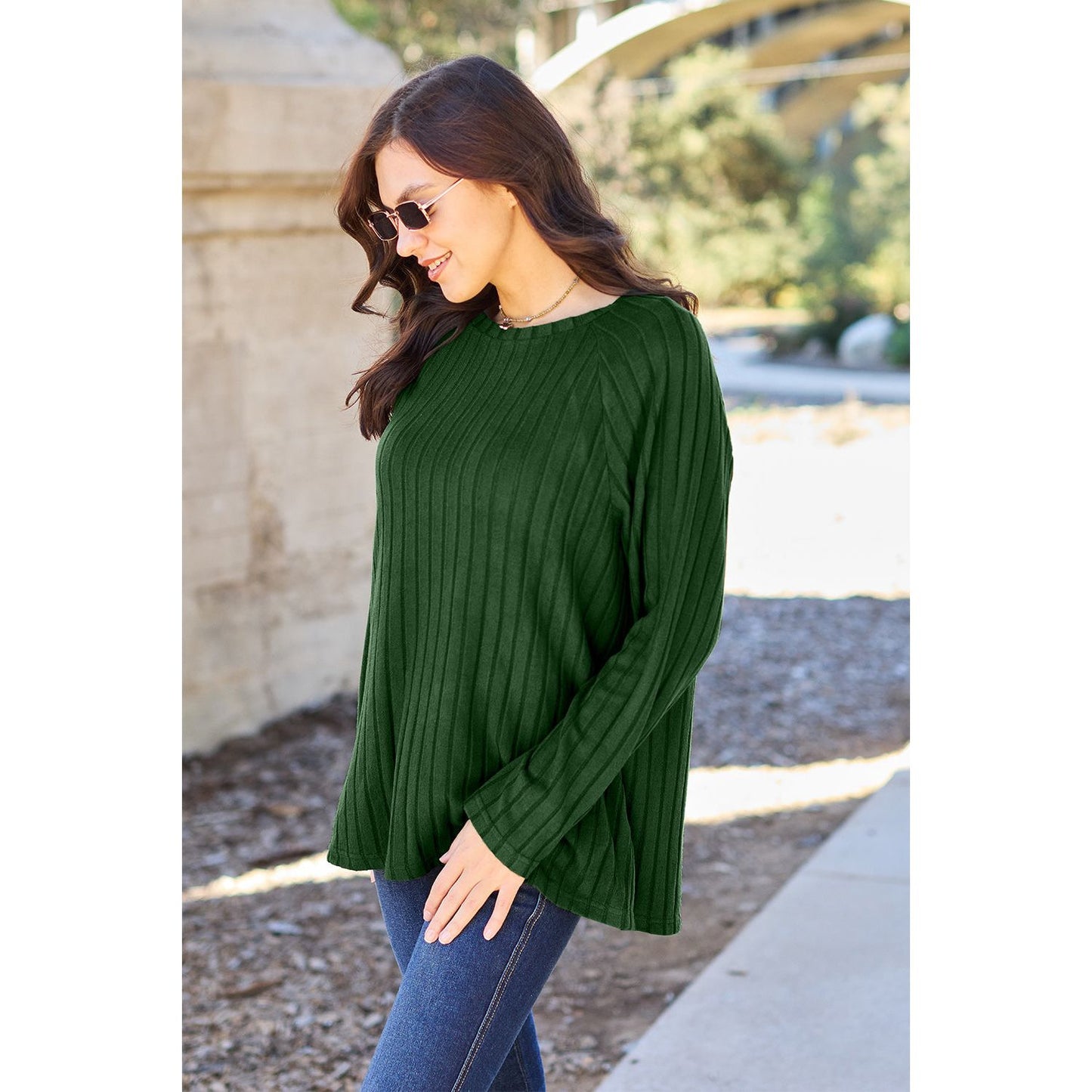 Basic Bae Full Size Ribbed Round Neck Long Sleeve Knit Top