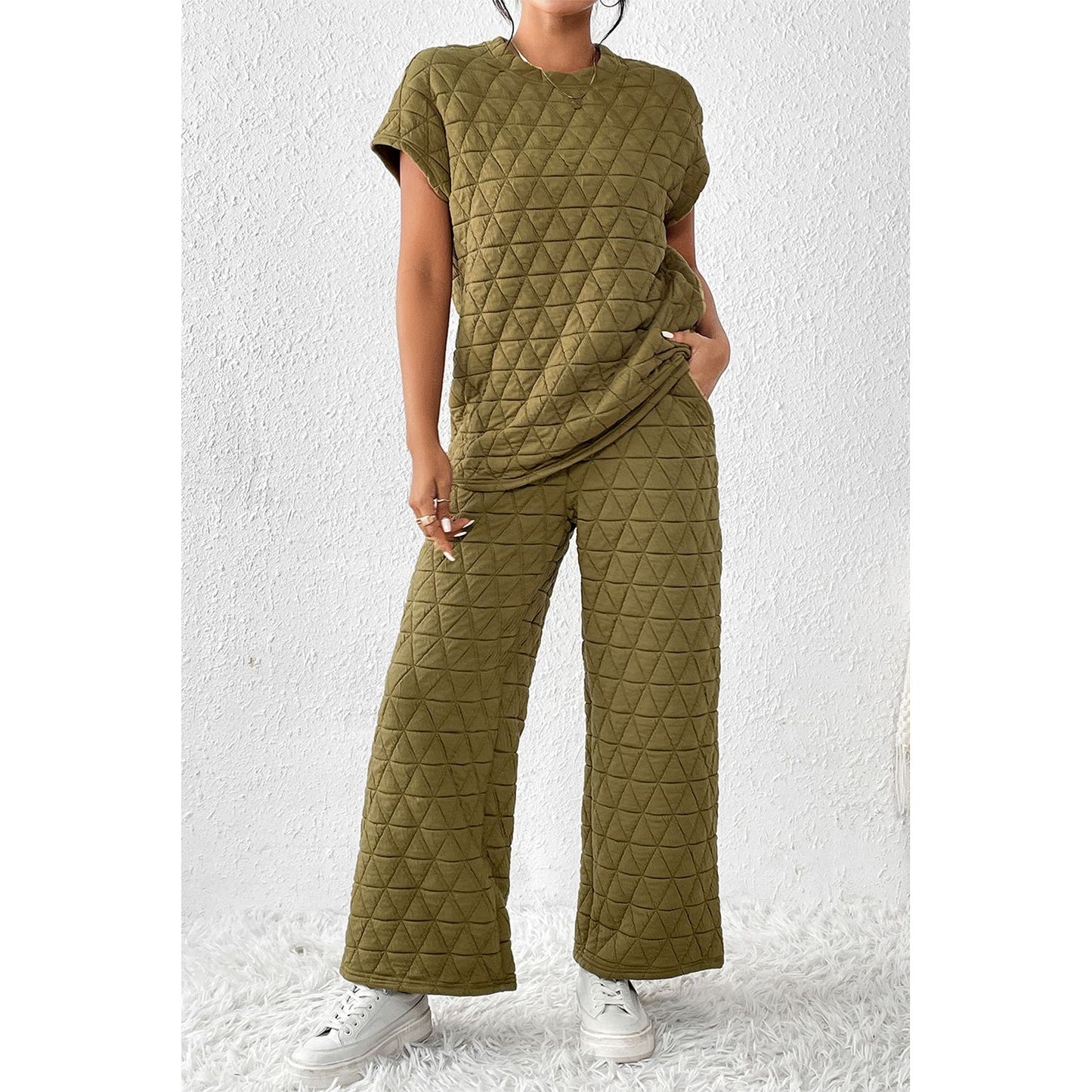 Short Sleeve Top and Pocketed Pants Lounge Set