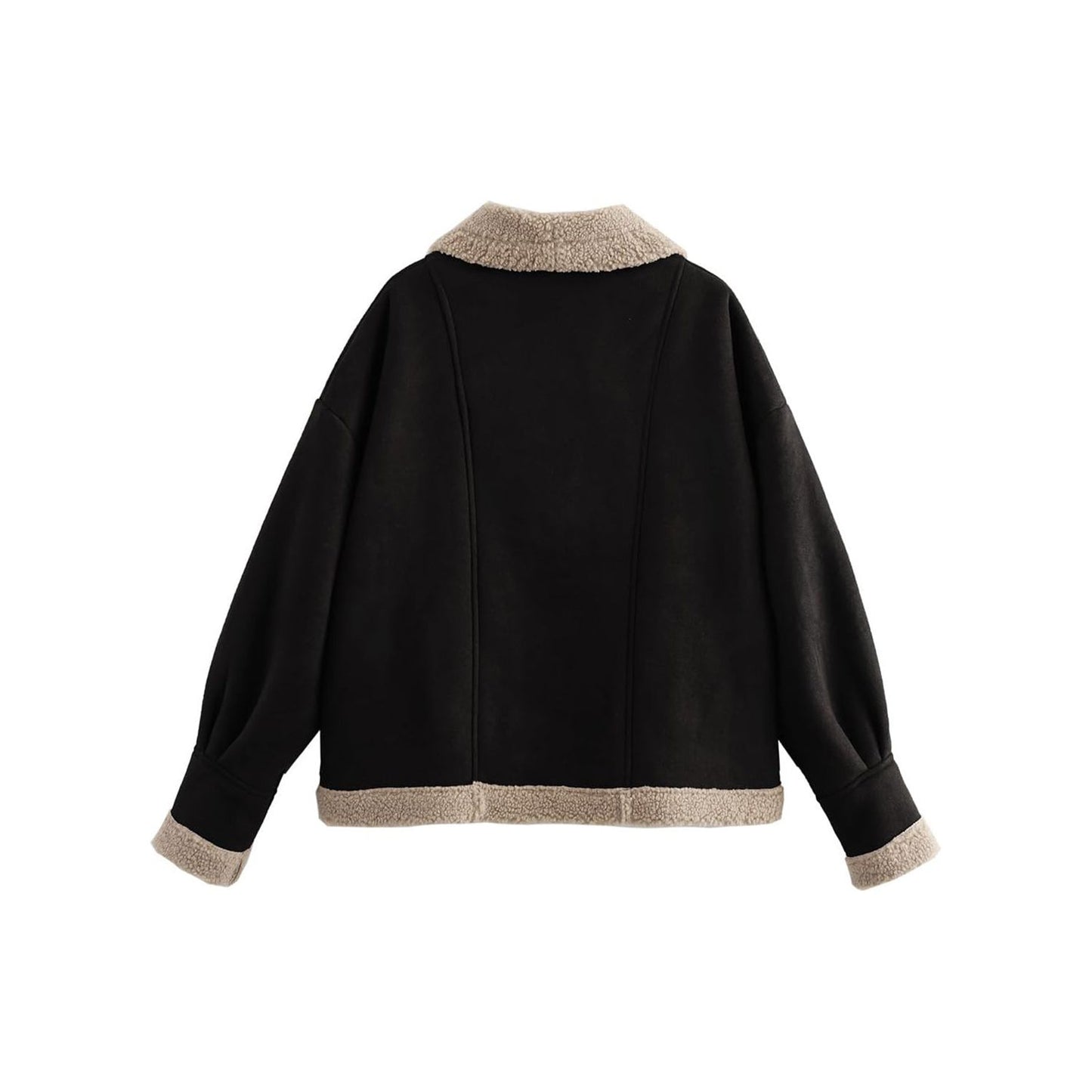 Fuzzy Collared Neck Long Sleeve Jacket