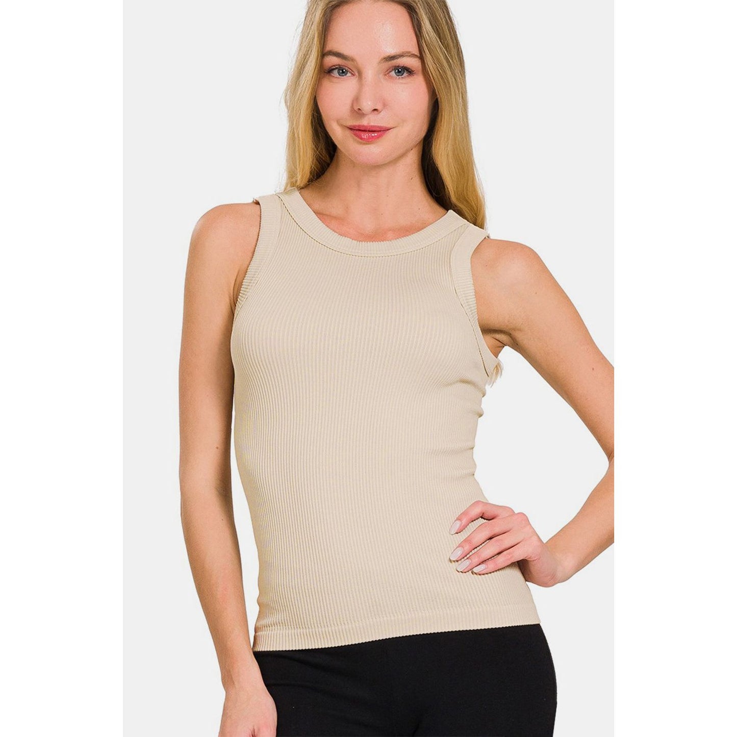 Zenana 2 Way Neckline Washed Ribbed Tank