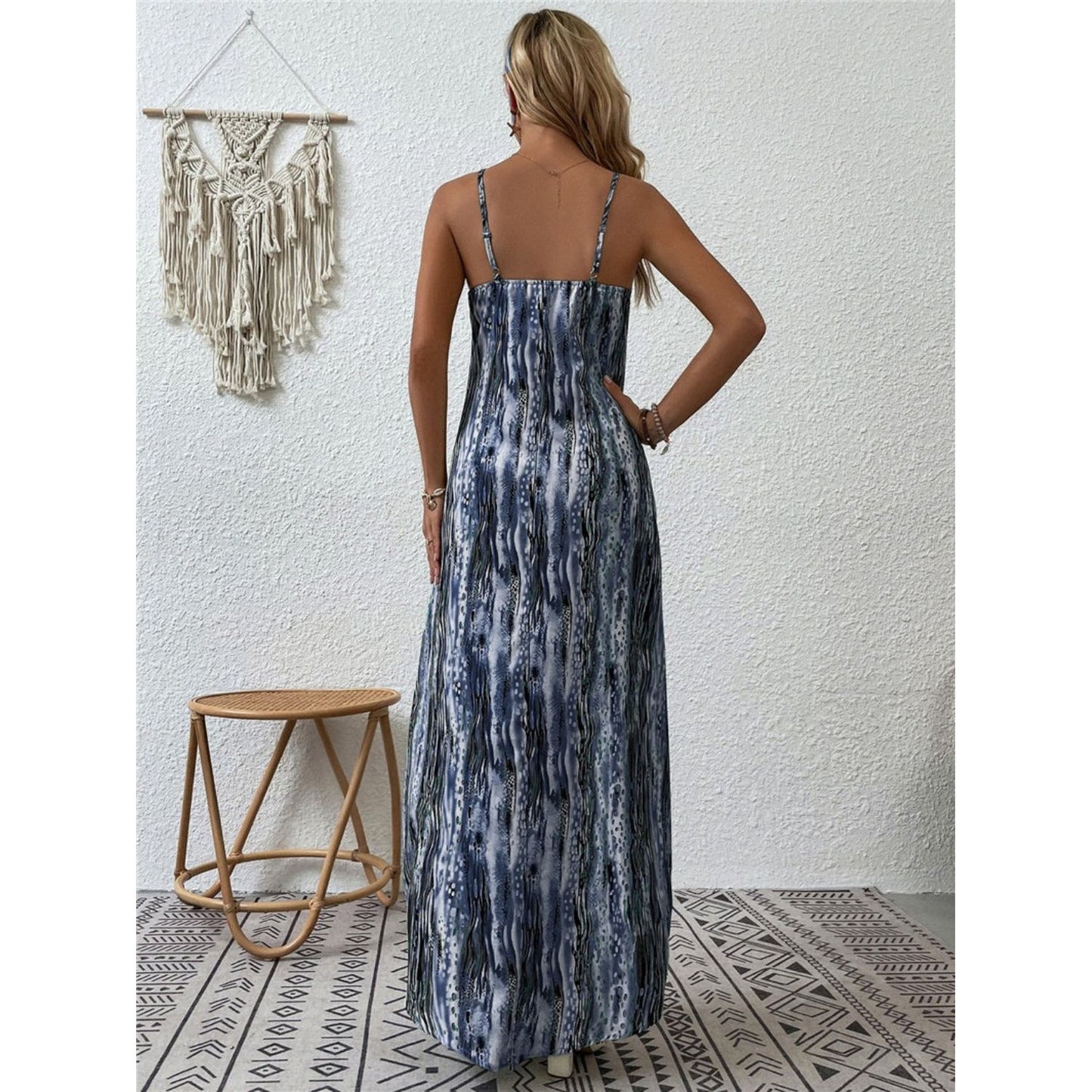 Full Size Printed Scoop Neck Maxi Cami Dress