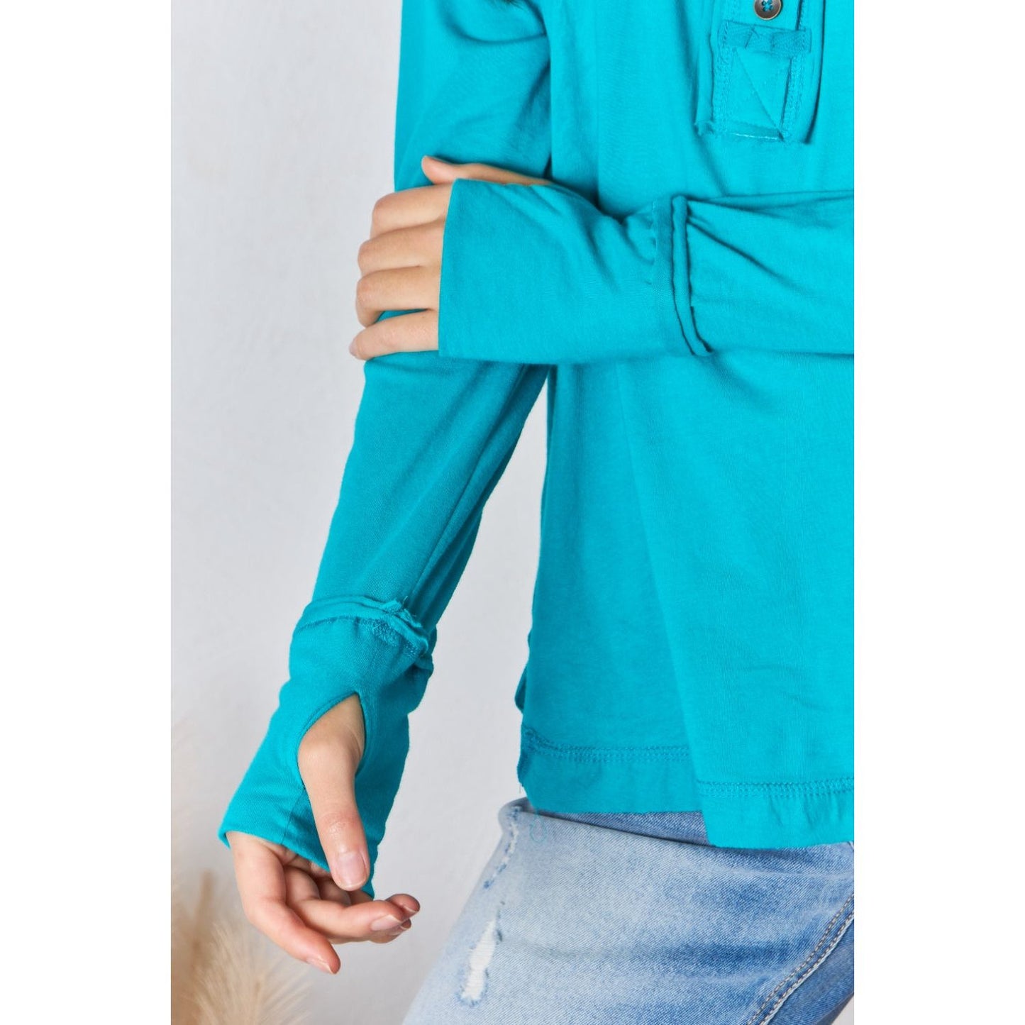 Zenana Exposed Seam Thumbhole Long Sleeve Top