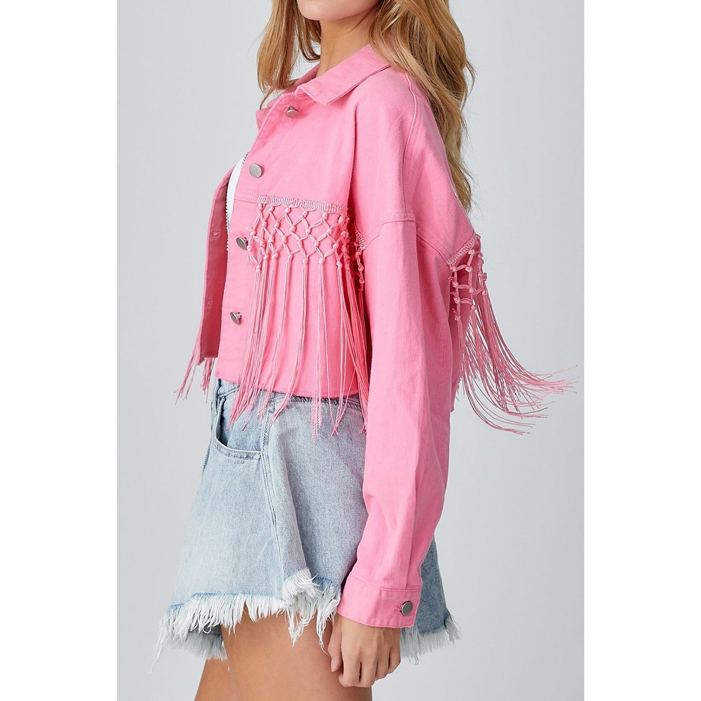 Tassel Sequin Letter Long Sleeve Denim Jacket