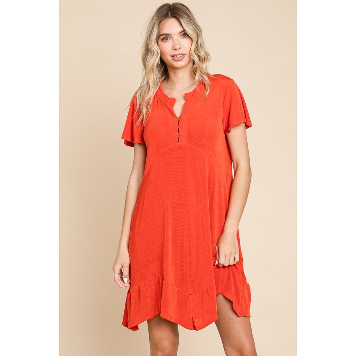 Culture Code Full Size Short Sleeve Ruffled Asymmetric Hem Dress