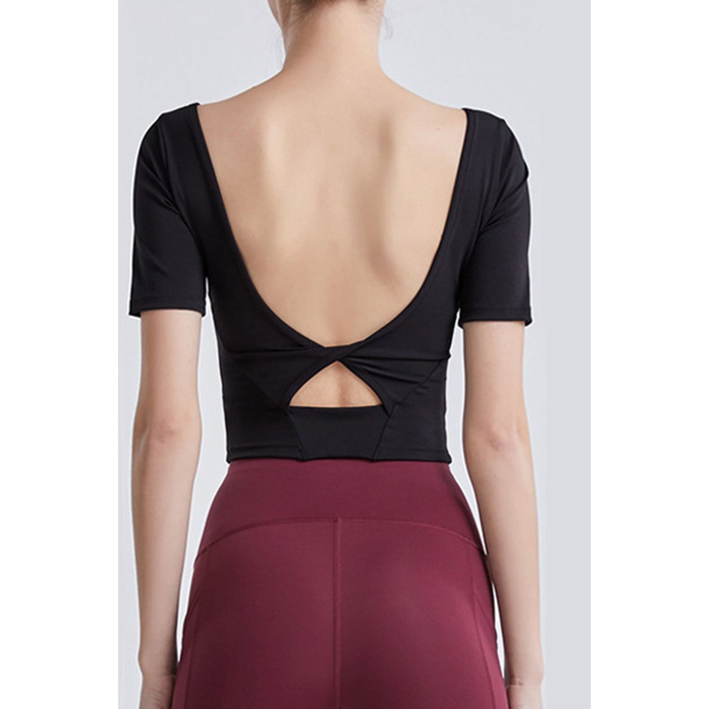 Cutout Backless Round Neck Active T-Shirt