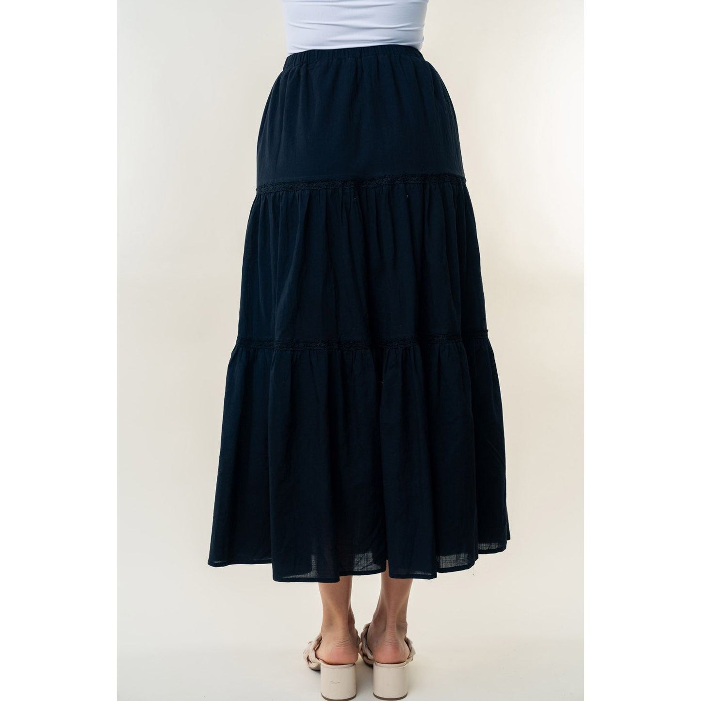 White Birch High Waisted Tiered Maxi Skirt