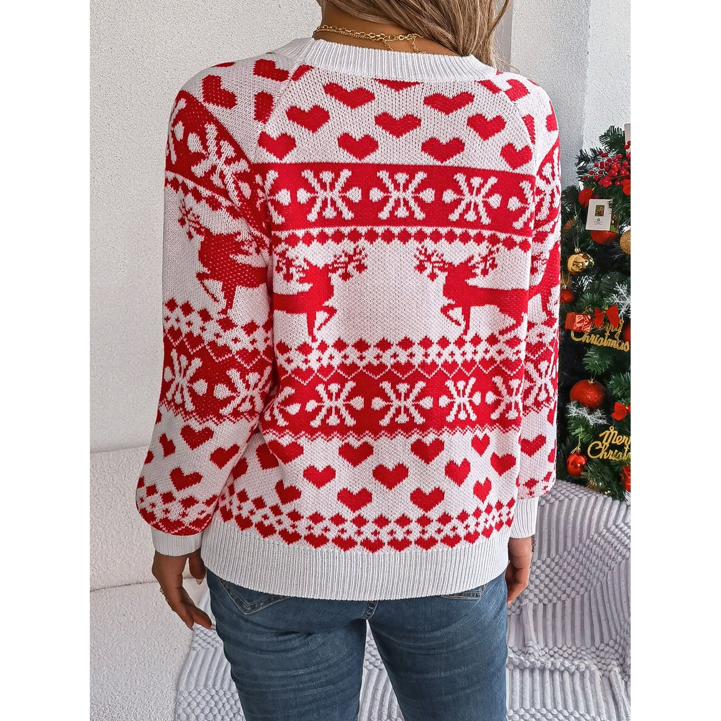 Christmas Element Round Neck Long Sleeve Sweater