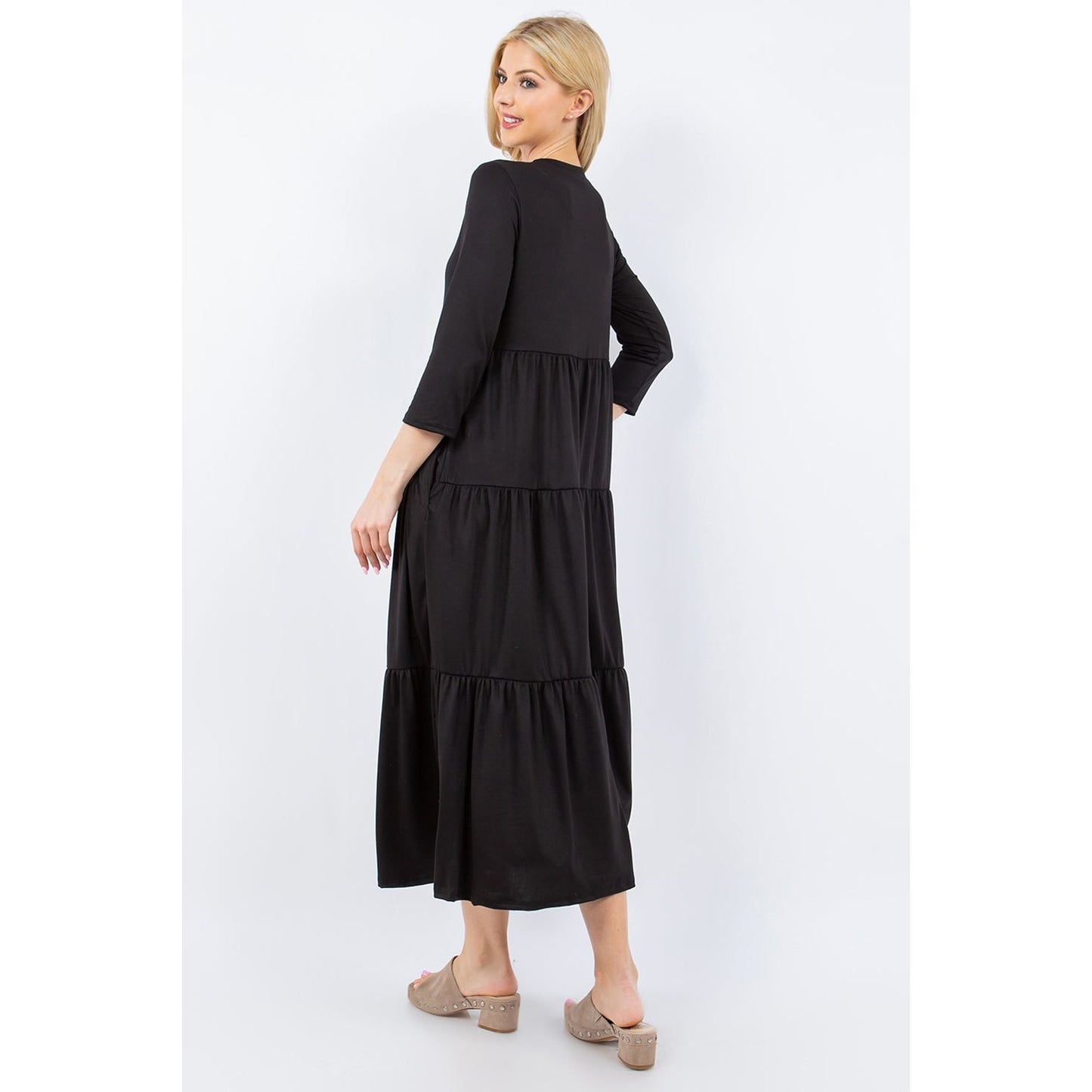 Celeste Full Size Tiered Midi Dress with Pockets