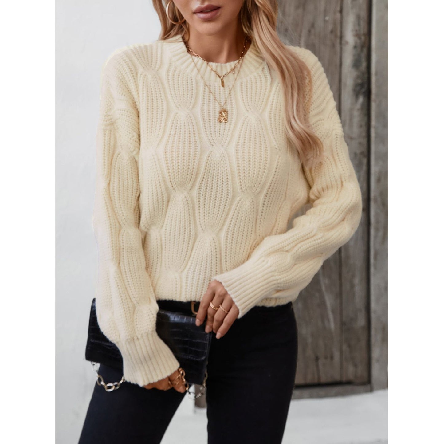 Round Neck Dropped Shoulder Sweater