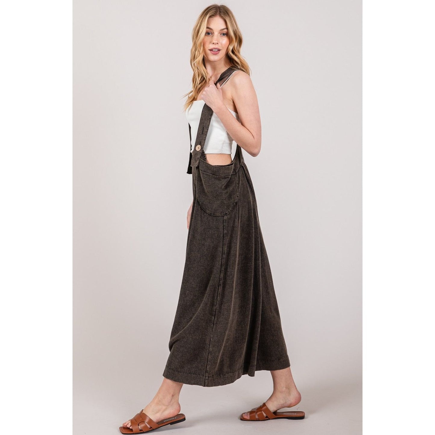 SAGE + FIG Full Size Wide Strap Wide Leg Overalls