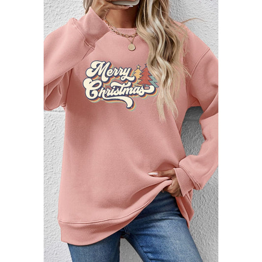 Christmas Letter Graphic Round Neck Sweatshirt