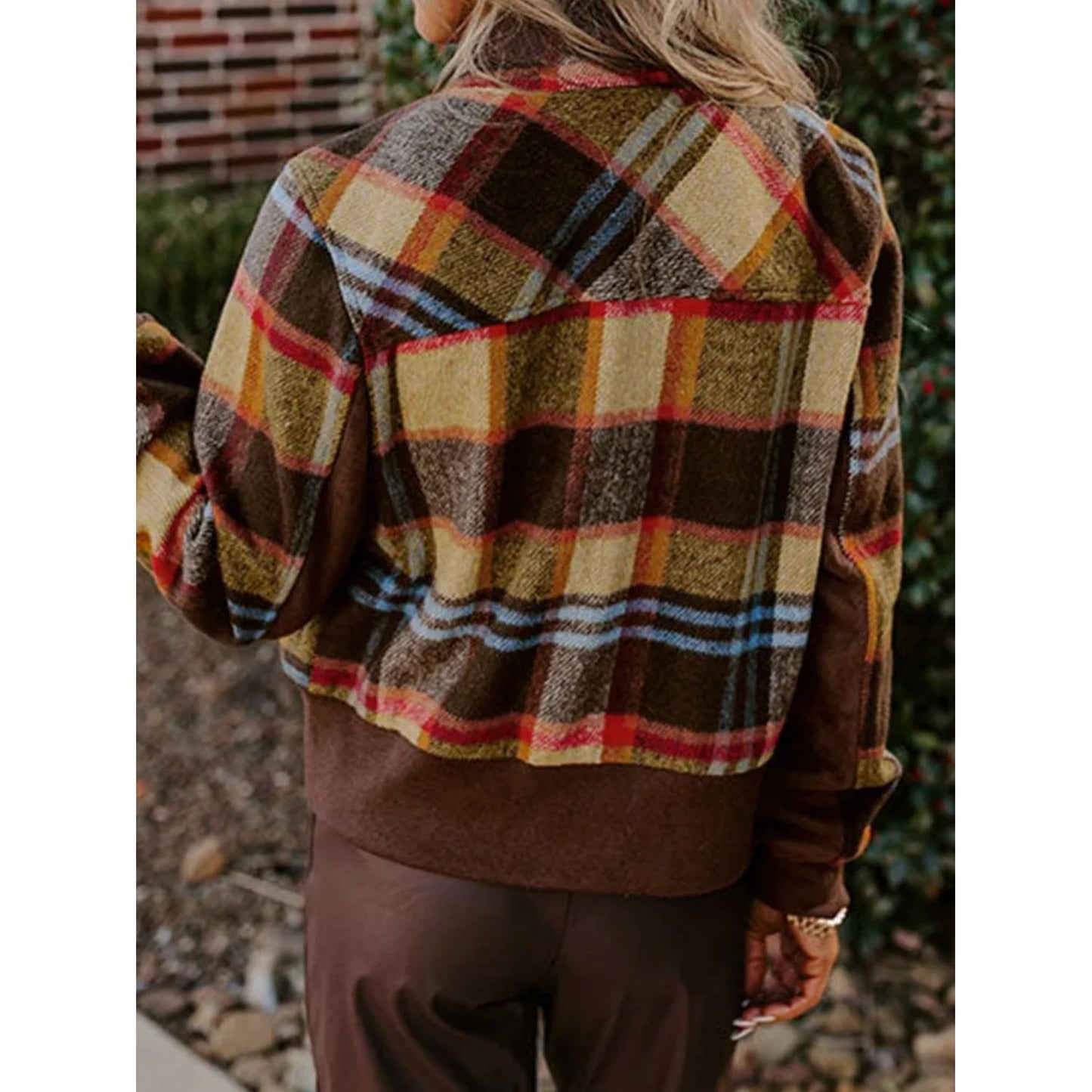 Pocketed Plaid Long Sleeve Jacket