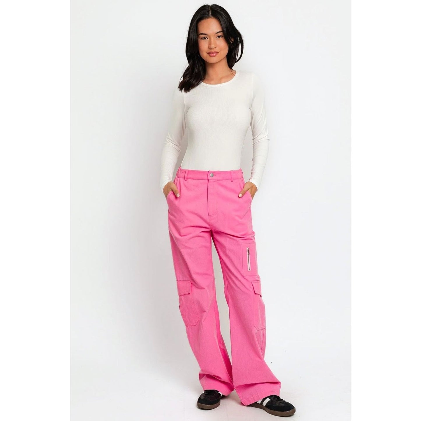 Le Lis High Waisted Wide Leg Cargo Pants with Pockets