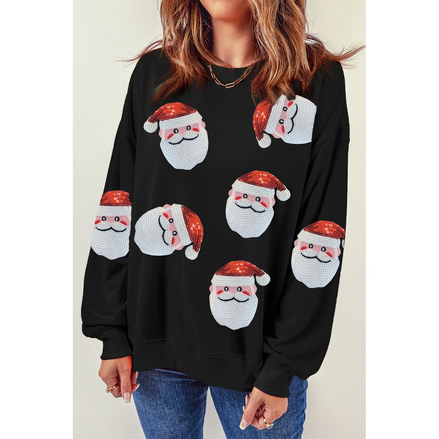 Sequin Santa Patch Round Neck Sweatshirt