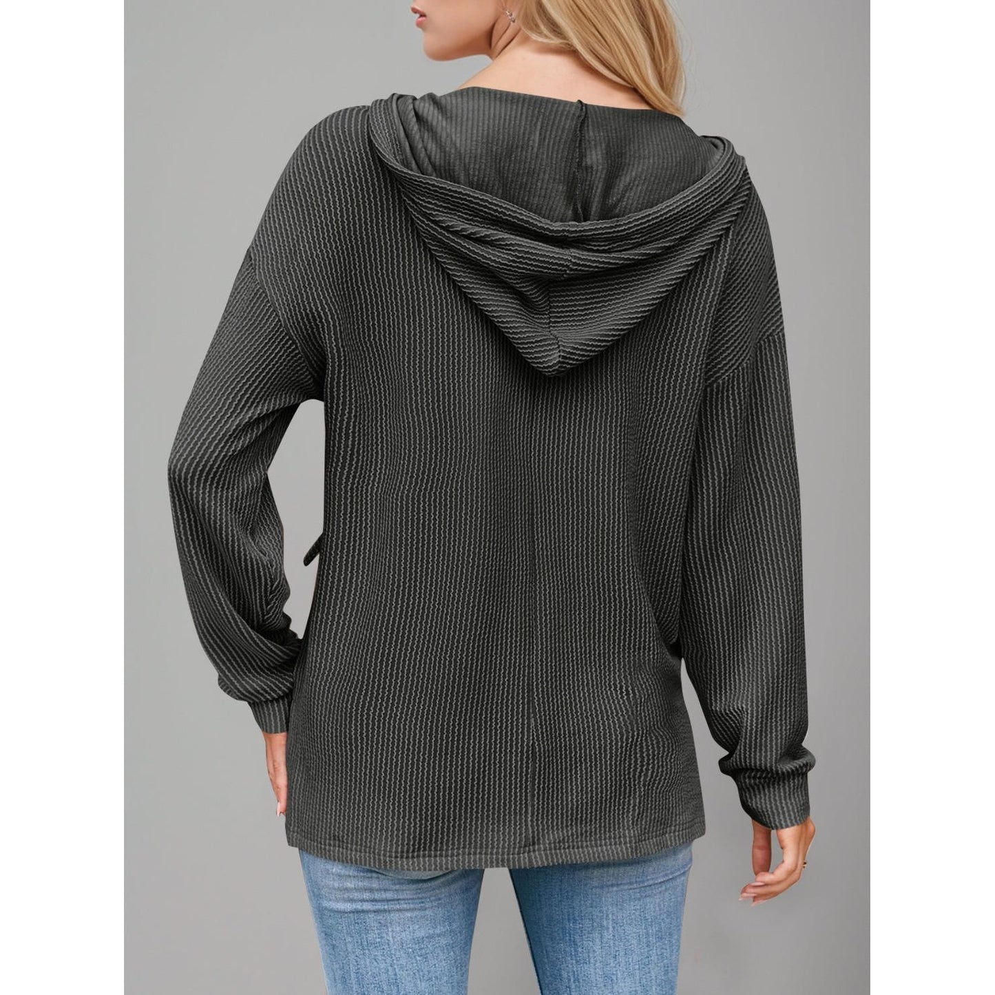 Double Take Drawstring Dropped Shoulder Long Sleeve Hoodie