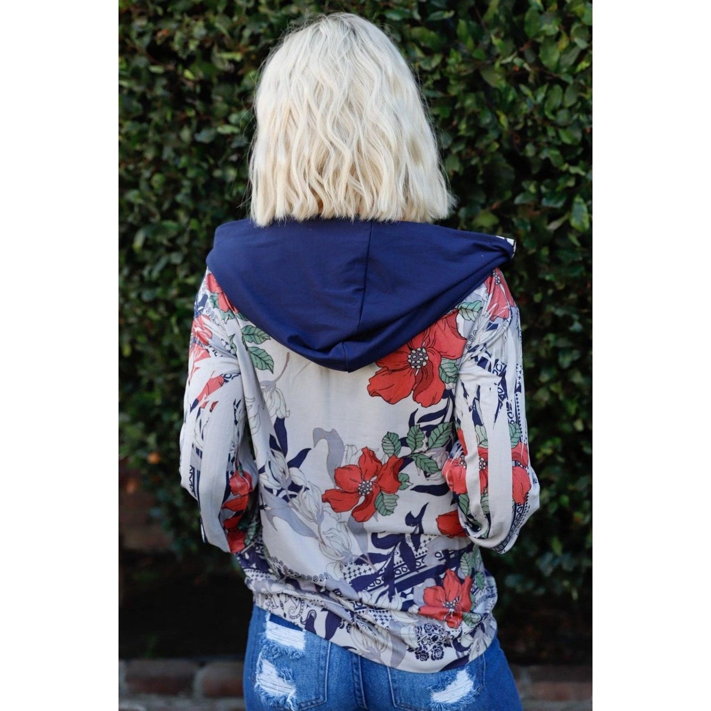 Blumin Apparel Full Size Floral Zip Up Hoodie