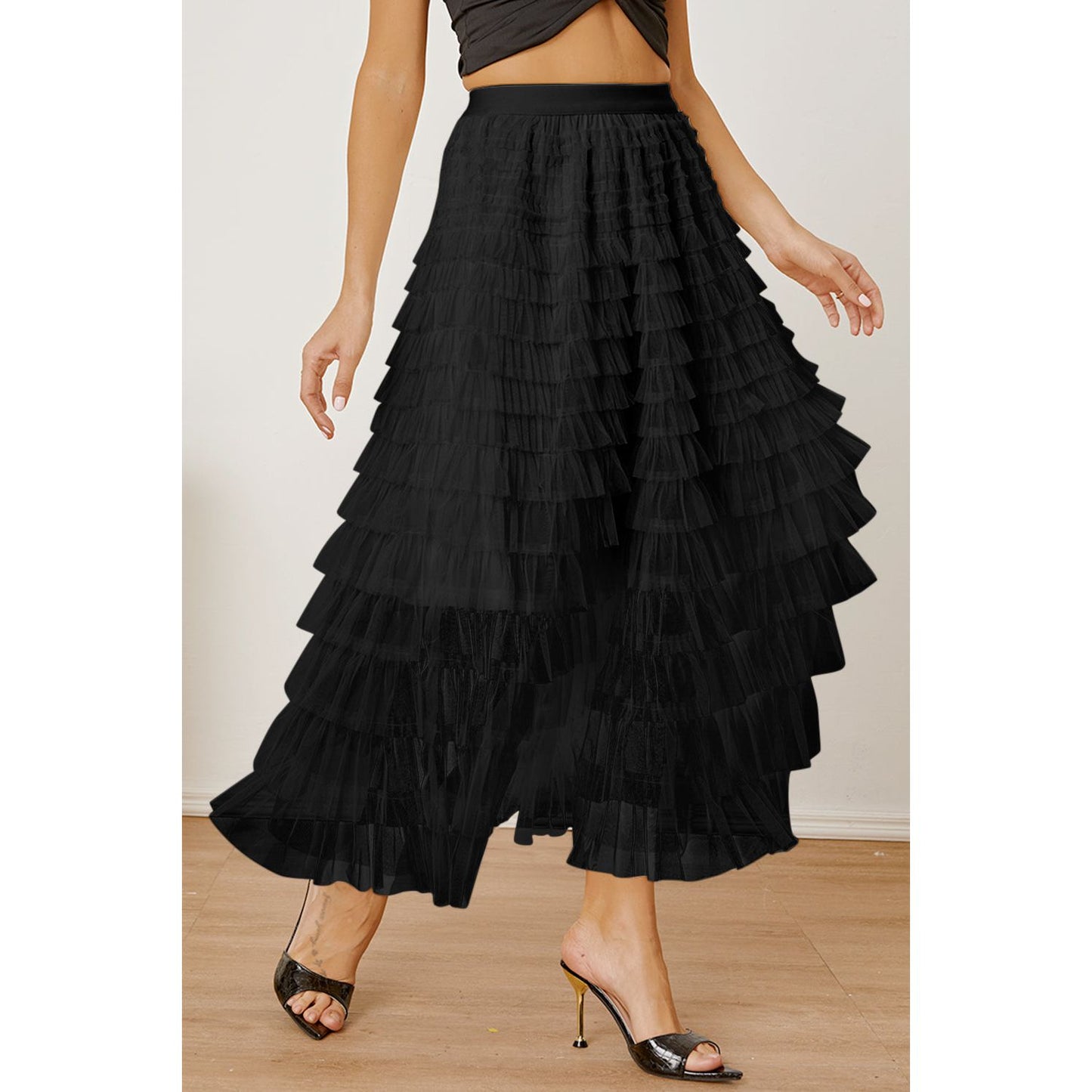 Ruched High Waist Tiered Skirt