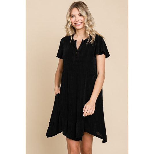 Culture Code Full Size Short Sleeve Ruffled Asymmetric Hem Dress