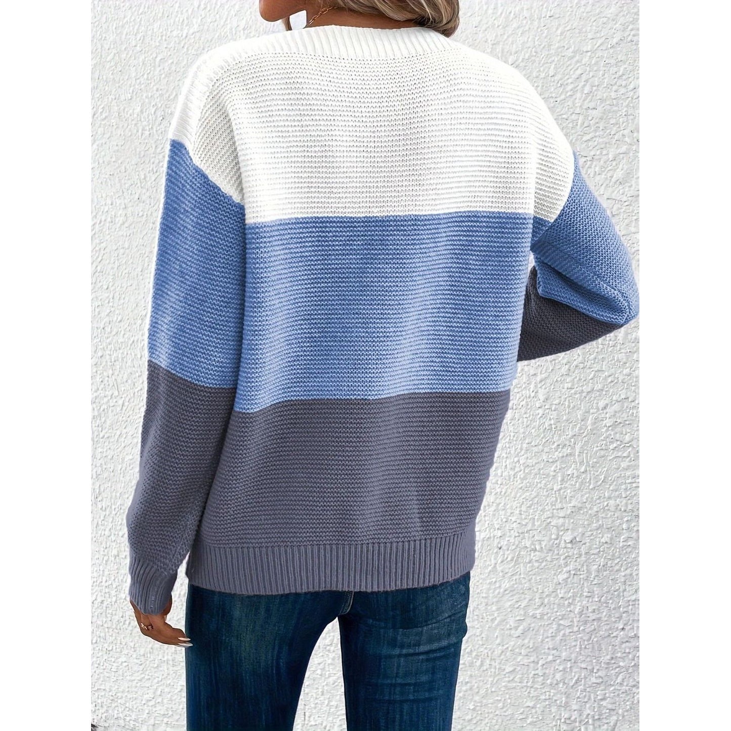 Color Block Boat Neck Sweater