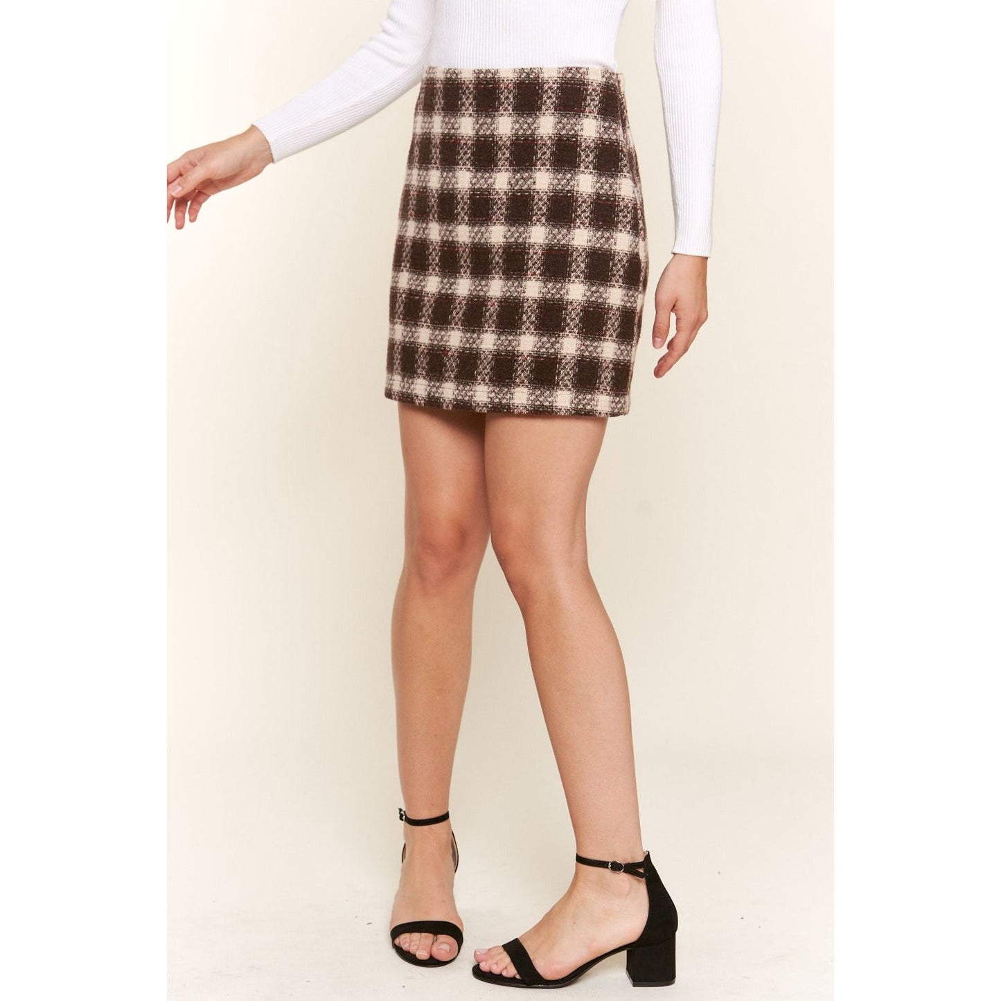 And The Why Full Size Brushed Plaid Mini Skirt