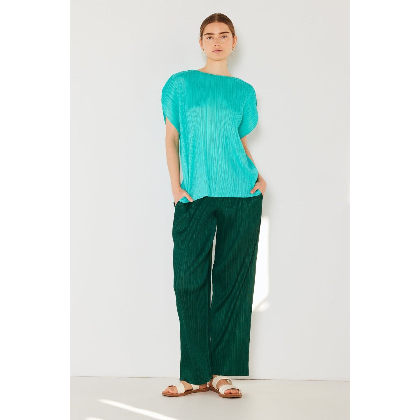 Marina West Swim Pleated Elastic-Waist Straight Pants