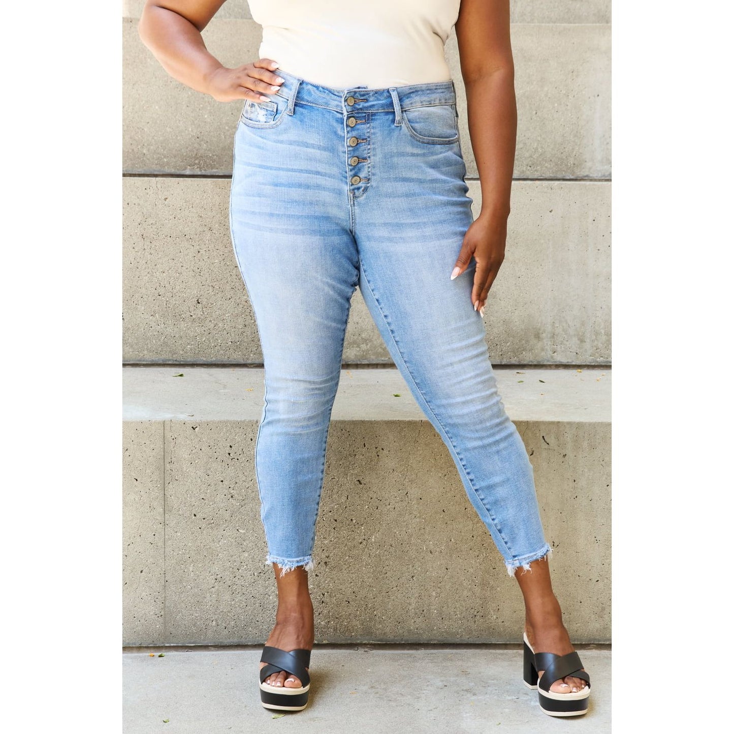 Judy Blue Full Size Button Fly Raw Hem Jeans