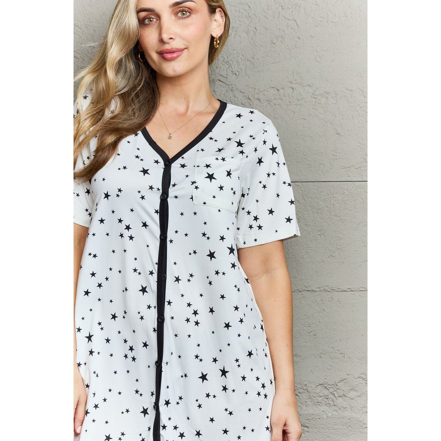 MOON NITE Quilted Quivers Button Down Sleepwear Dress