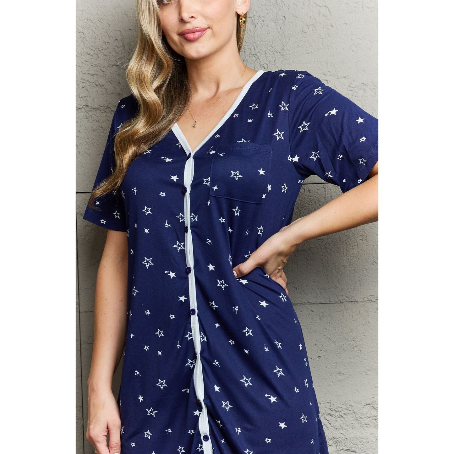 MOON NITE Quilted Quivers Button Down Sleepwear Dress