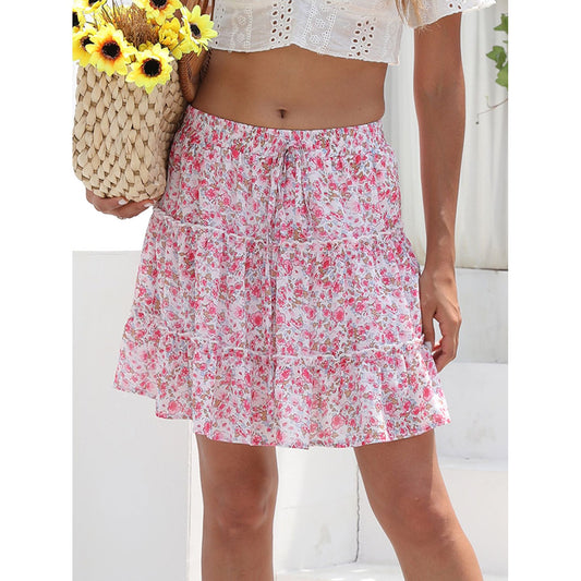 Printed Elastic Waist Mini Skirt