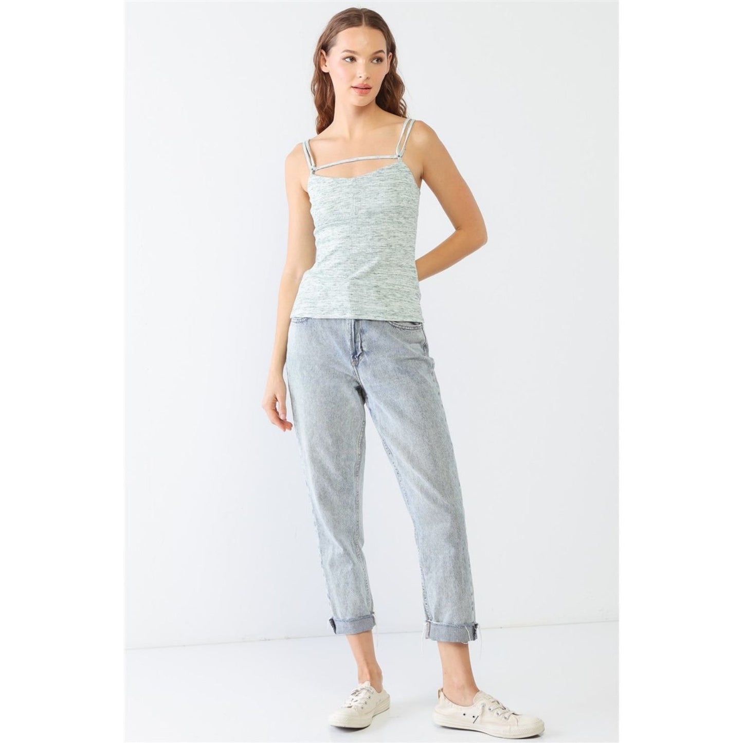 Le Lis Heathered Ribbed Adjustable Strap Cami