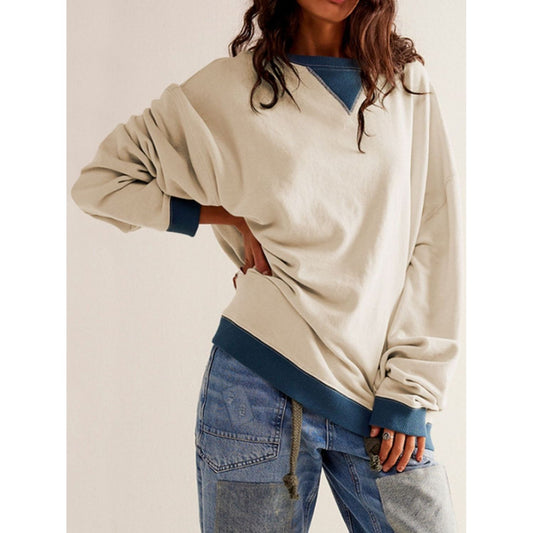 Contrast Dropped Shoulder Long Sleeve Sweatshirt