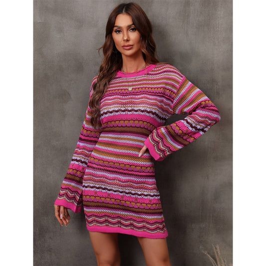 Angel Wings Multicolored Stripe Dropped Shoulder Sweater Dress