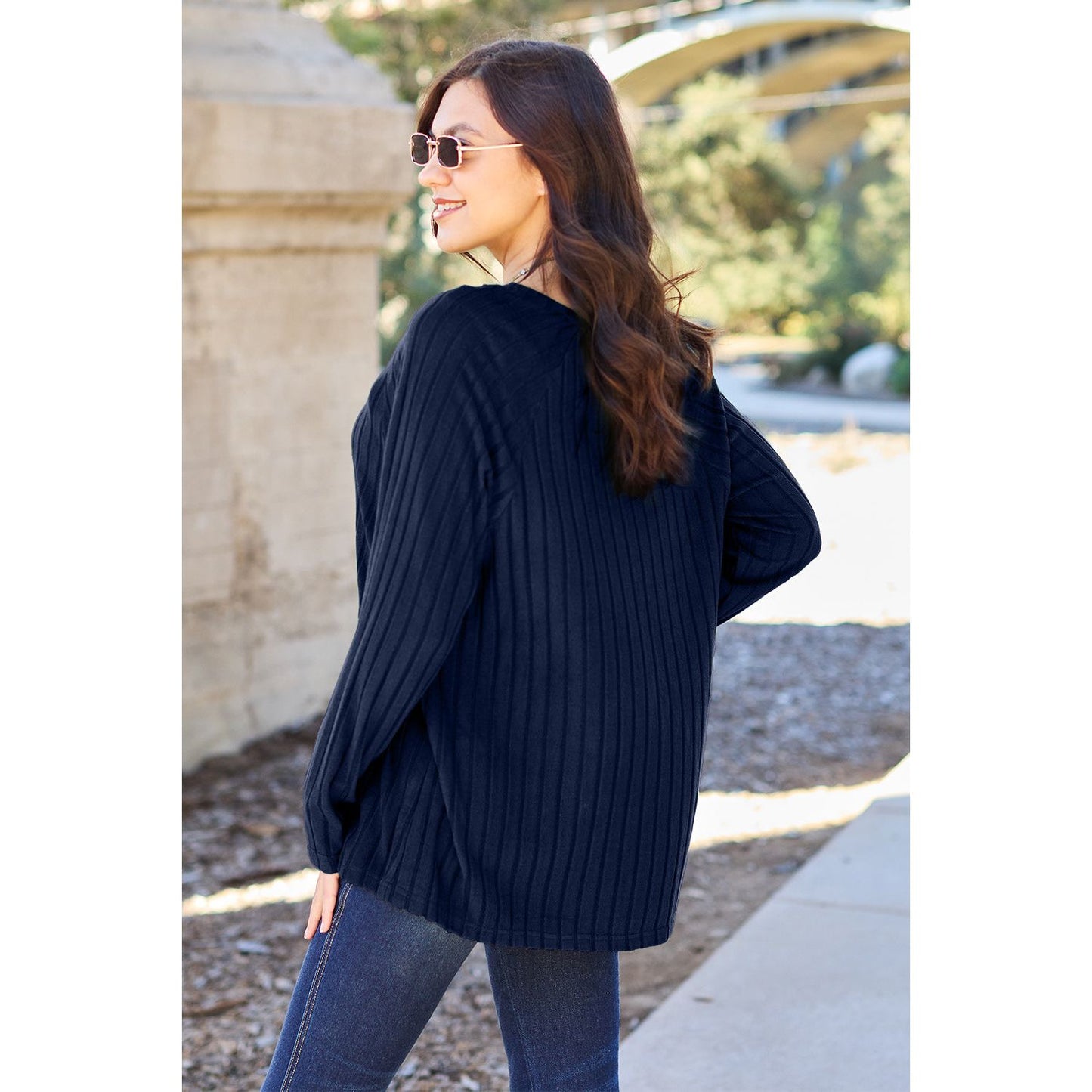 Basic Bae Full Size Ribbed Round Neck Long Sleeve Knit Top