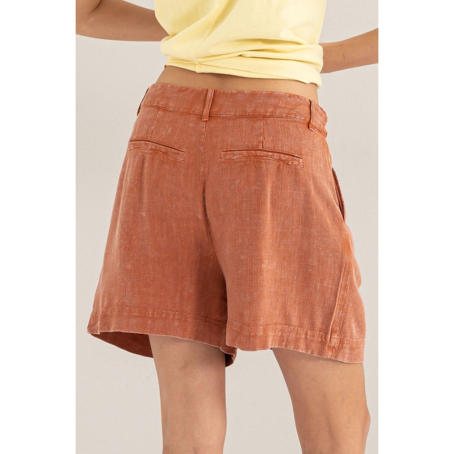 HYFVE High Waist Pleated Linen Shorts