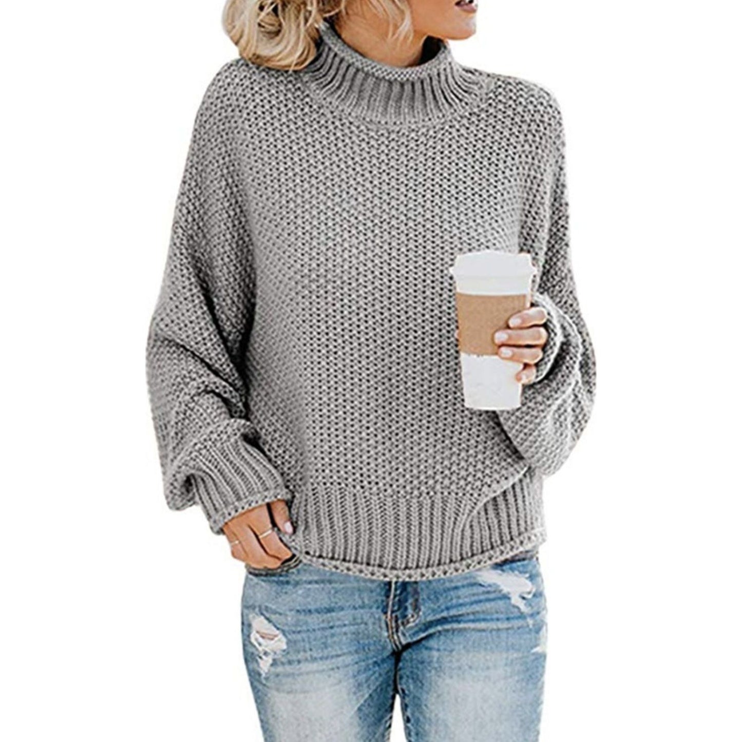 Turtleneck Dropped Shoulder Sweater