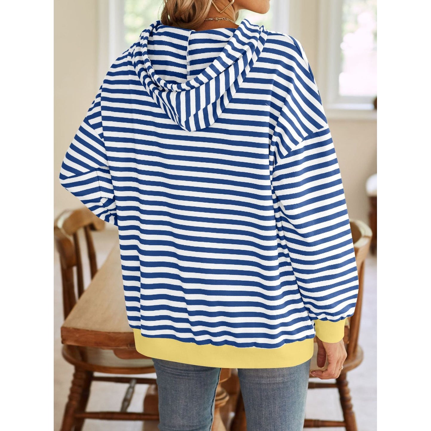 Lovelet Drawstring Striped Long Sleeve Hoodie