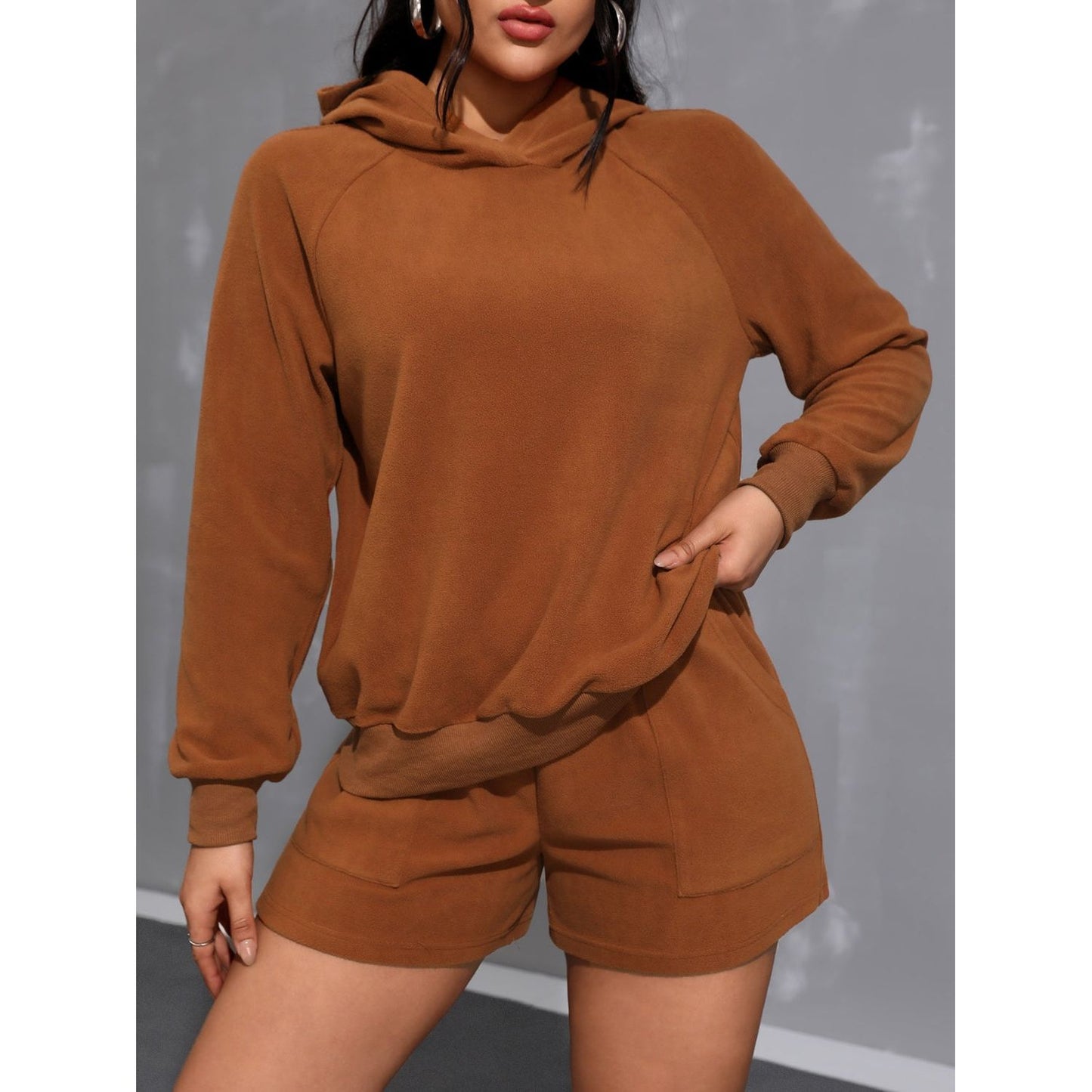 Long Sleeve Hoodie and Pocketed Shorts Set