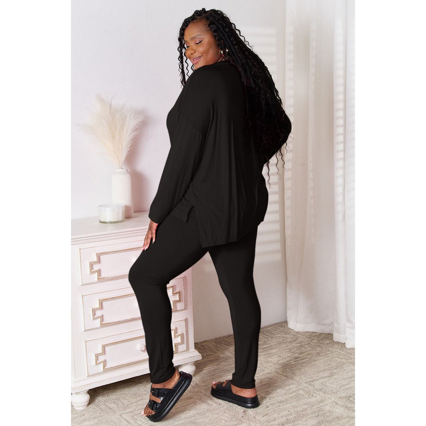 Basic Bae Full Size V-Neck Soft Rayon Long Sleeve Top and Pants Lounge Set