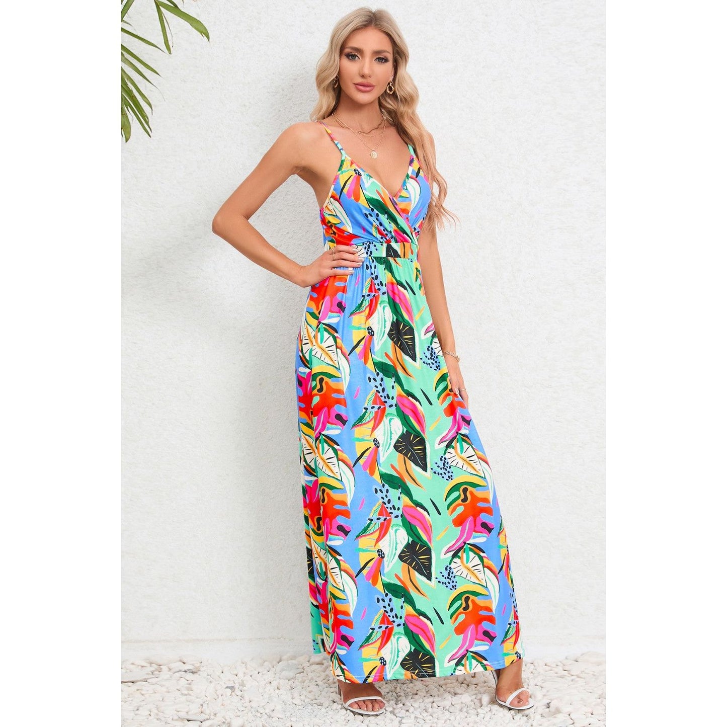 Printed Surplice Maxi Cami Dress