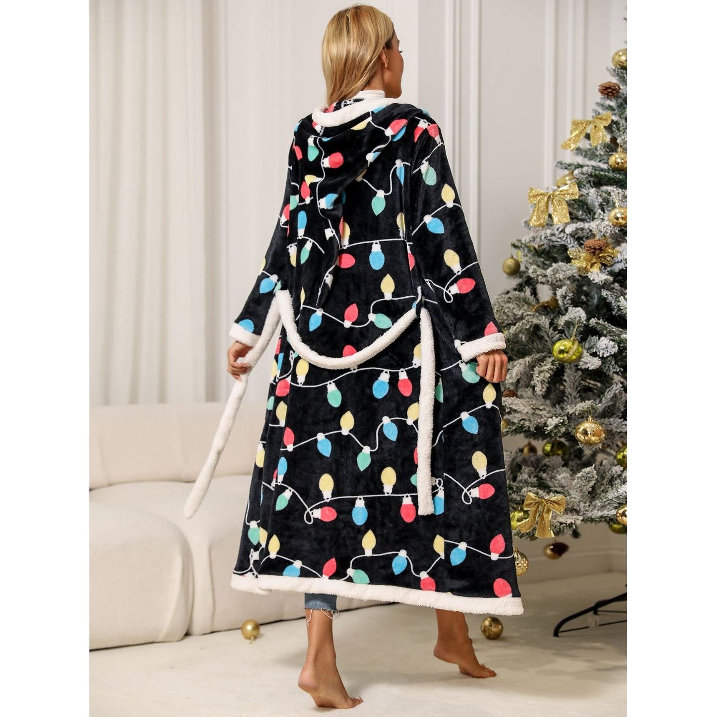 Tie Waist Hooded Robe