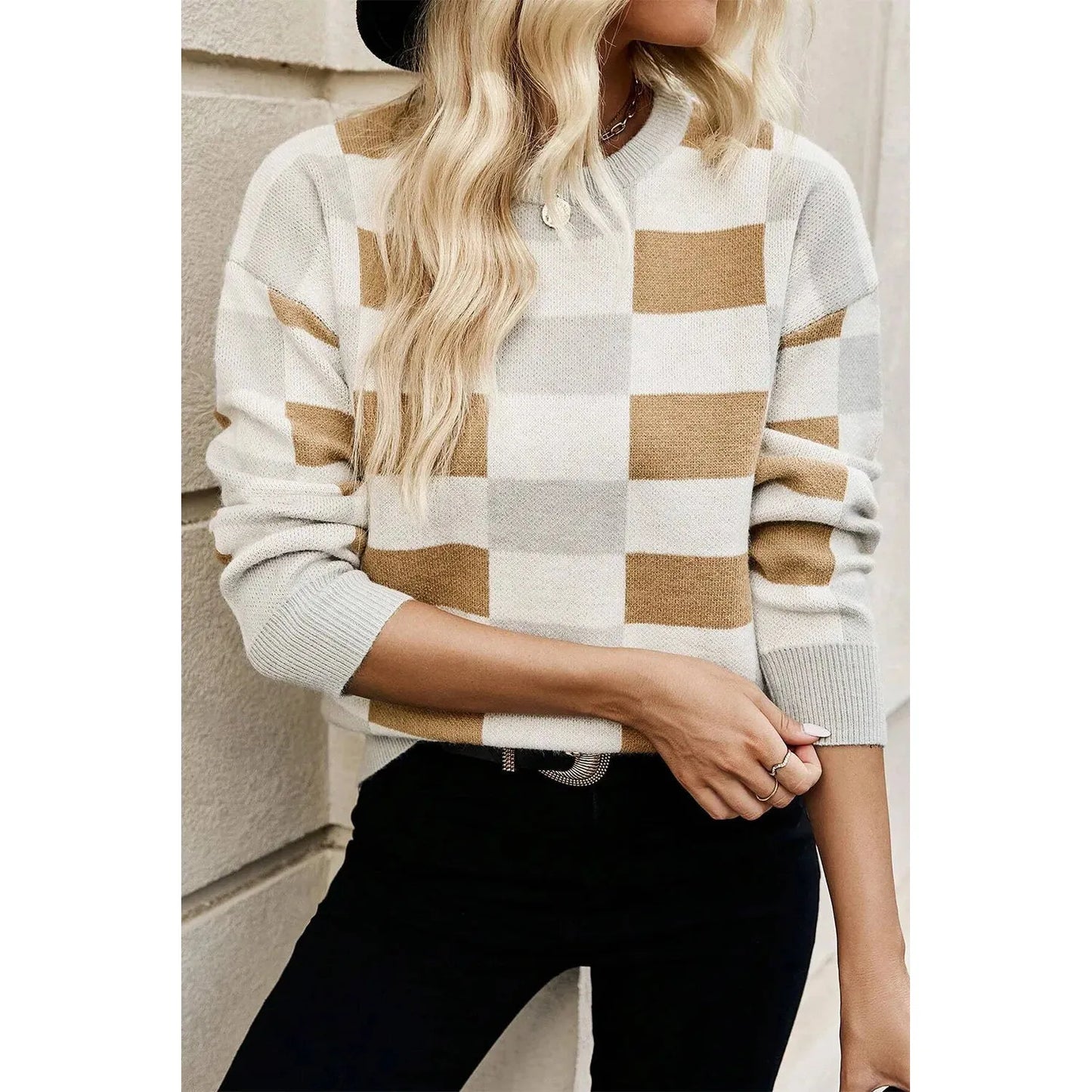 Color Block Round Neck Sweater